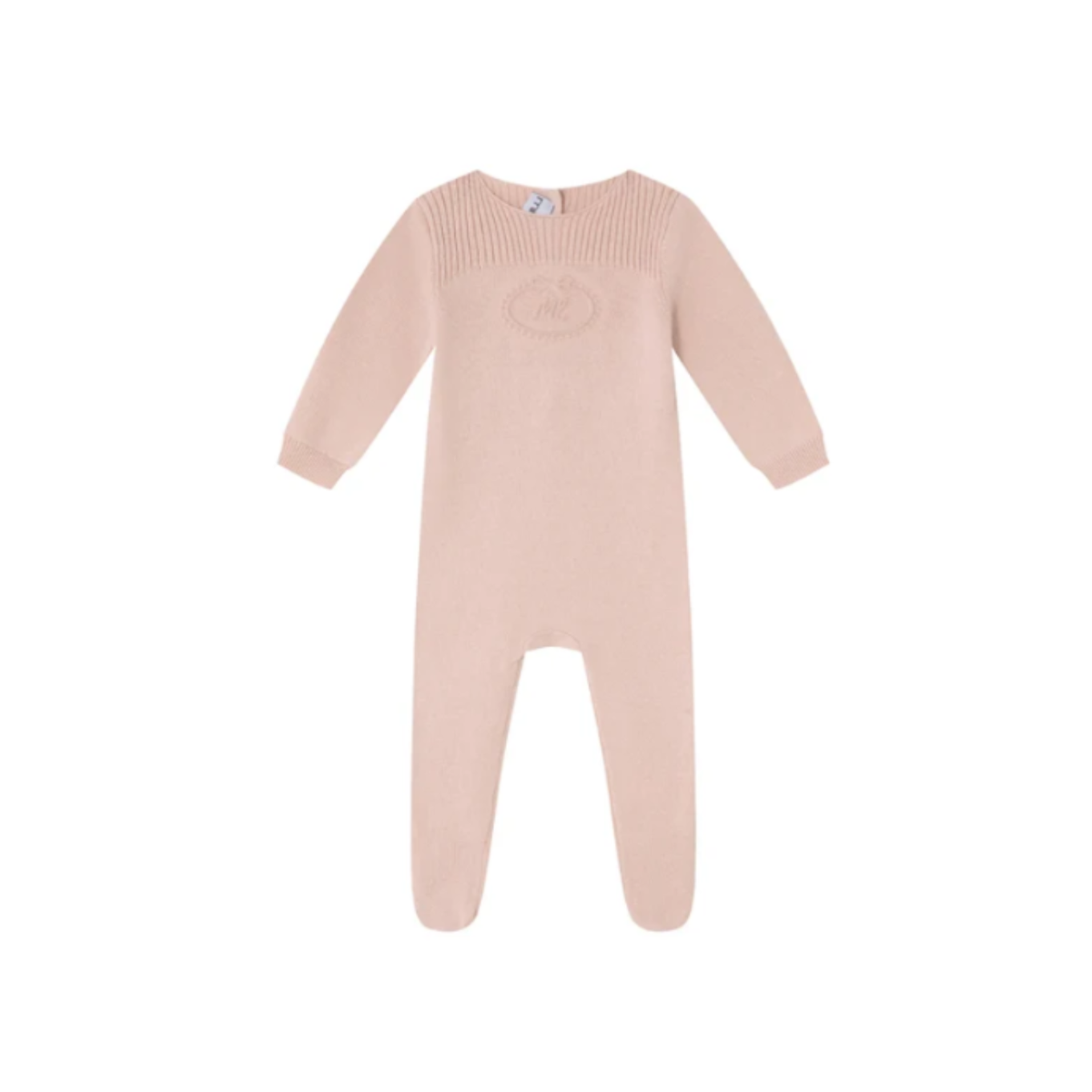 Pink Embossed Emblem knit Footie - Girls