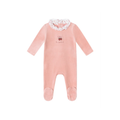 Pink Floral Collared Velour Footie - Girls