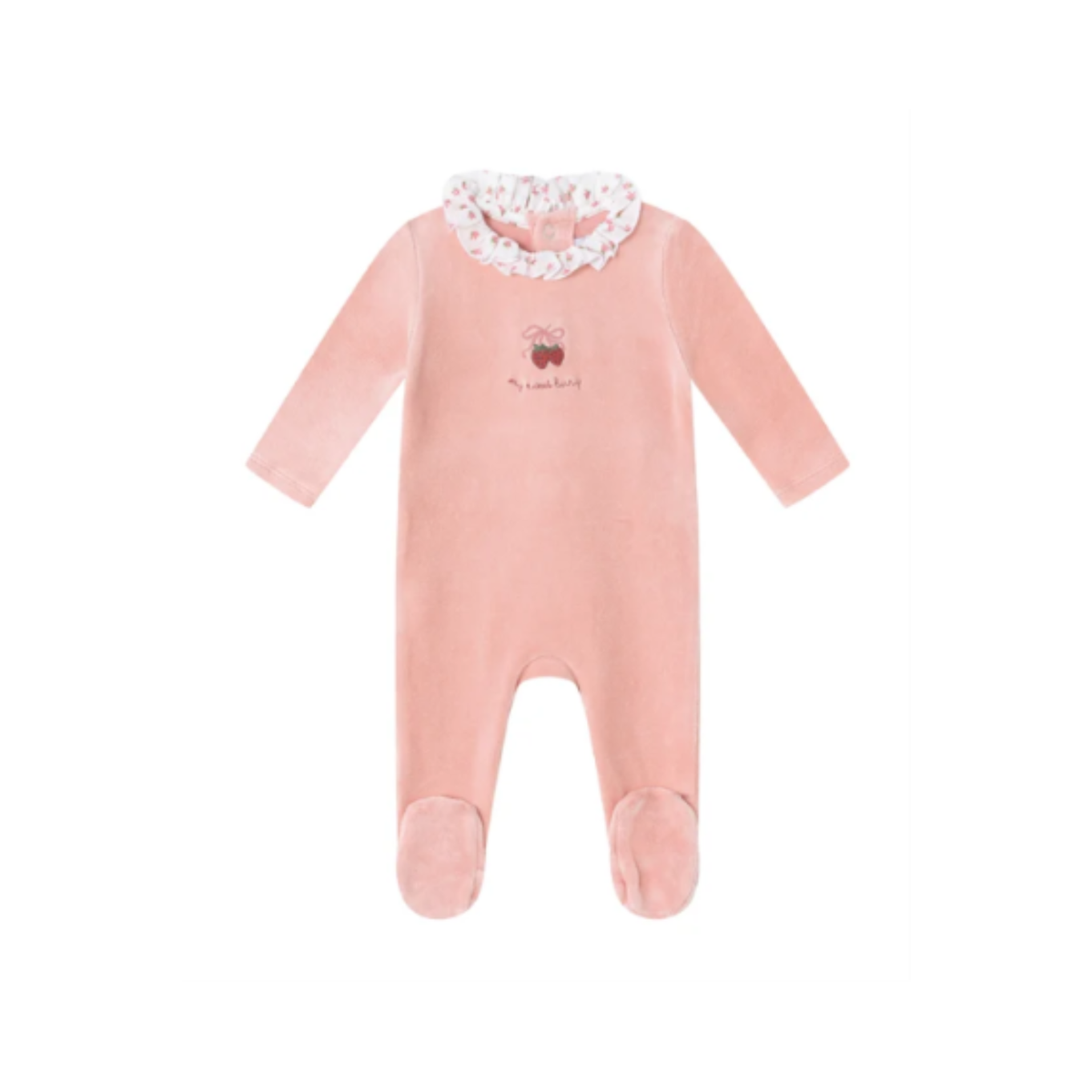 Pink Floral Collared Velour Footie - Girls