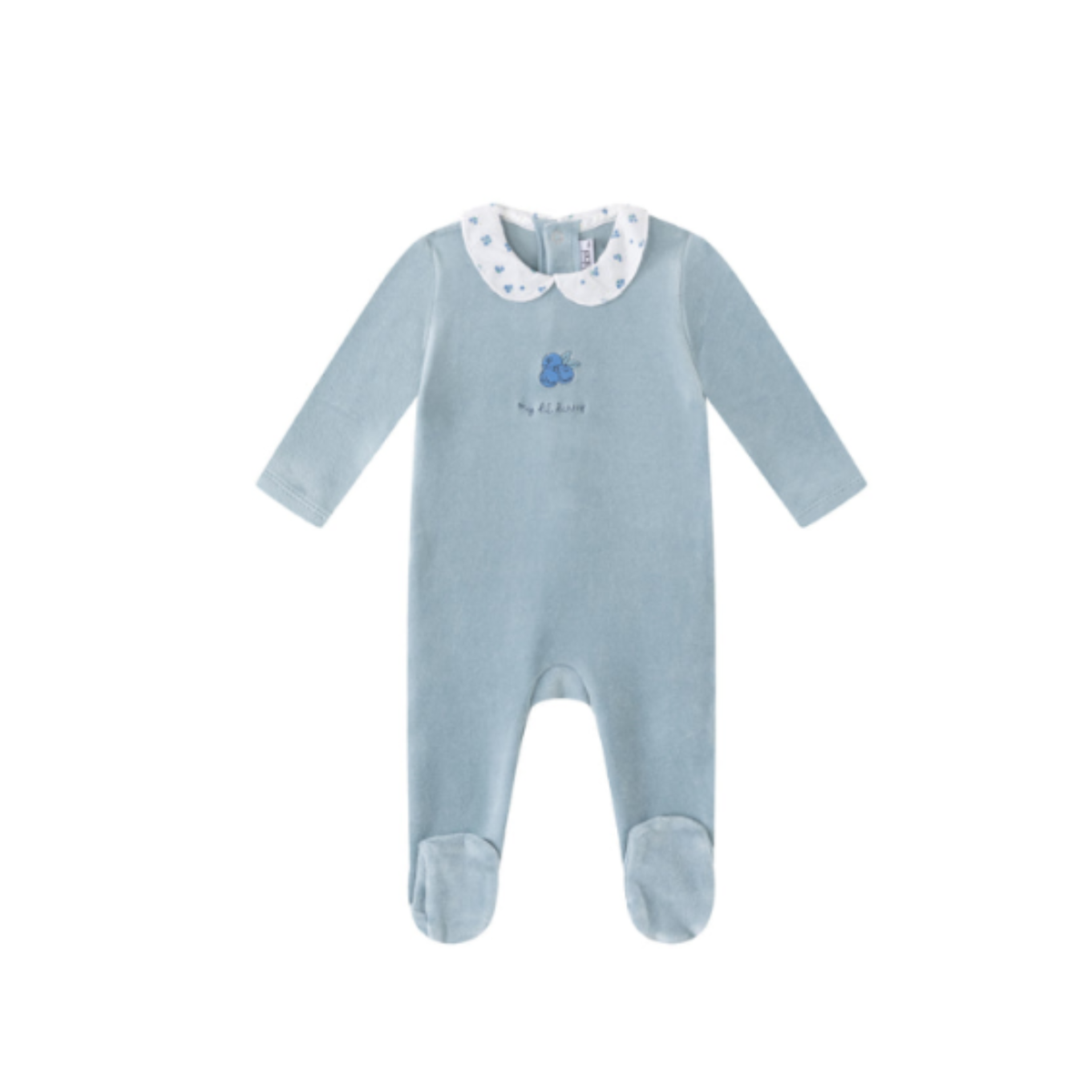 Blue Floral Collared Velour Footie - Boys