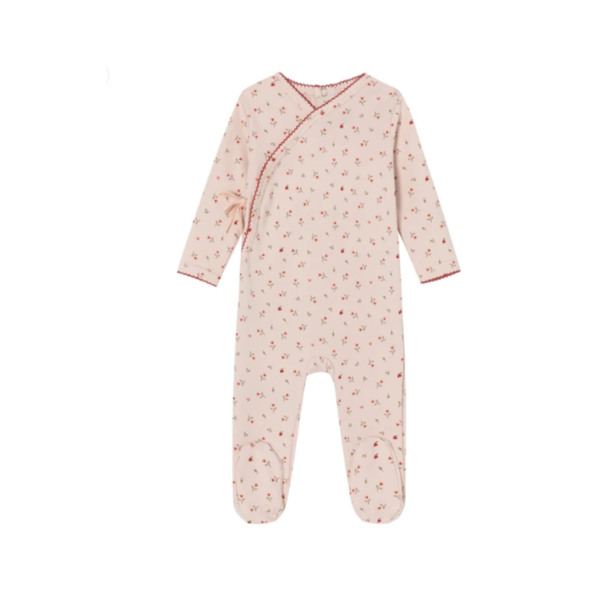 Pink Heart Printed Kimono Footie - Girls