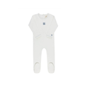 Embroidered Clover Collection Ivory Blue Footie - Boys