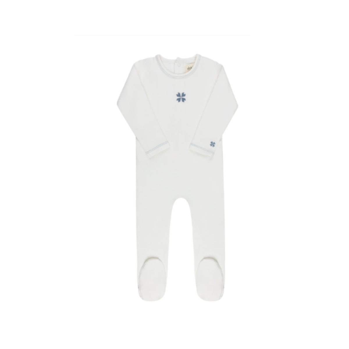 Embroidered Clover Collection Ivory Blue Footie - Boys