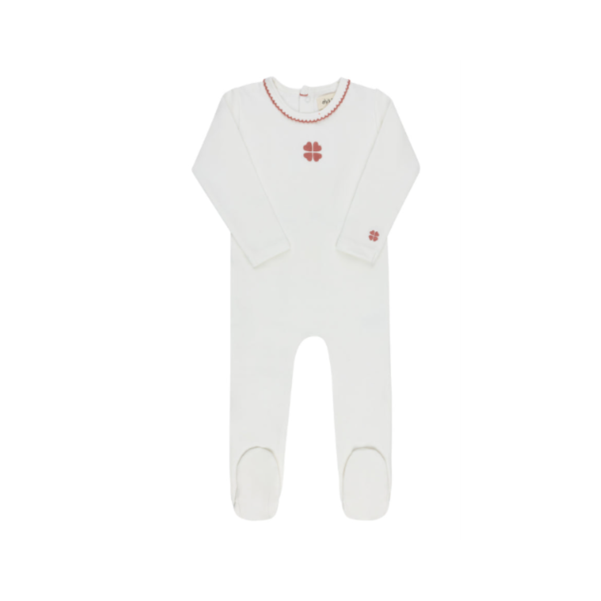 Embroidered Clover Collection Ivory Pink Footie - Girls