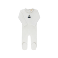 Embroidered Liberty Berry Collection Ivory Blue Footie - Boys