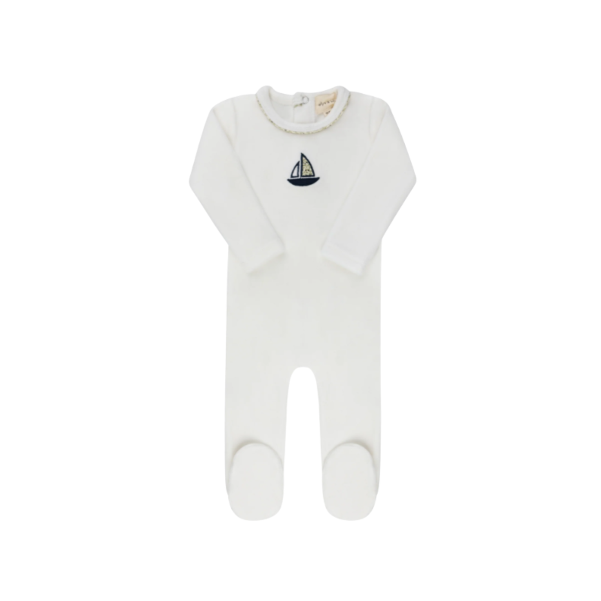 Embroidered Liberty Berry Collection Ivory Blue Footie - Boys