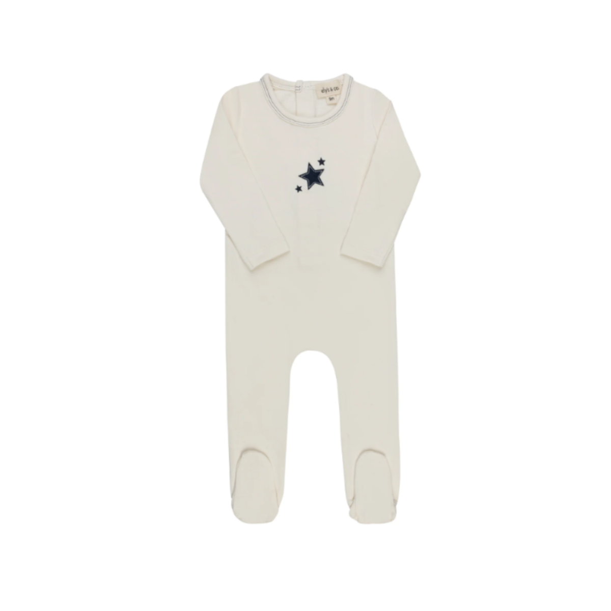 Heart & Star Collection Ivory/Blue Footie - Boys